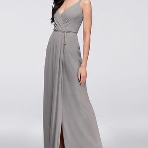 Double-Strap Long Georgette Bridesmaid Wrap Dress